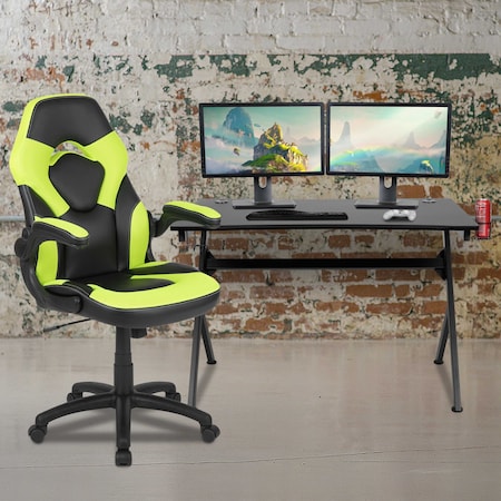 Flash Furniture Black Gaming Desk and Chair Set with Cup Holder BLN-X10D1904-GN-GG